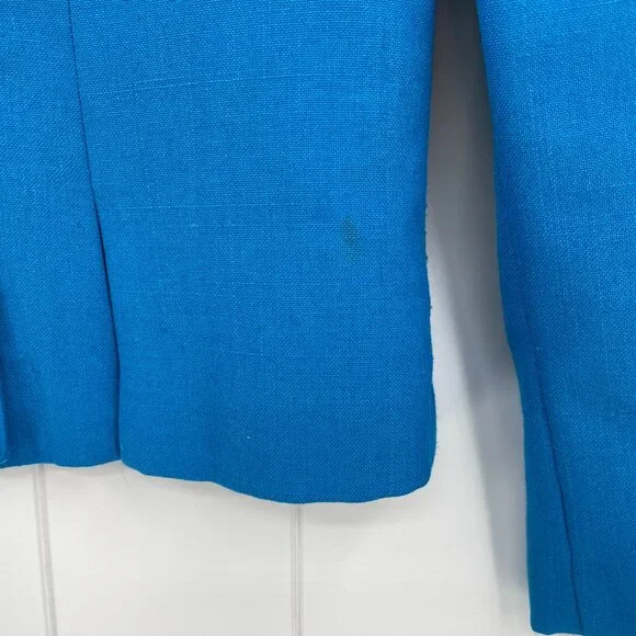 Vintage 80s 90s Bright Teal Blue Boxy Double Breasted Blazer Peabody House M - Picture 4 of 15